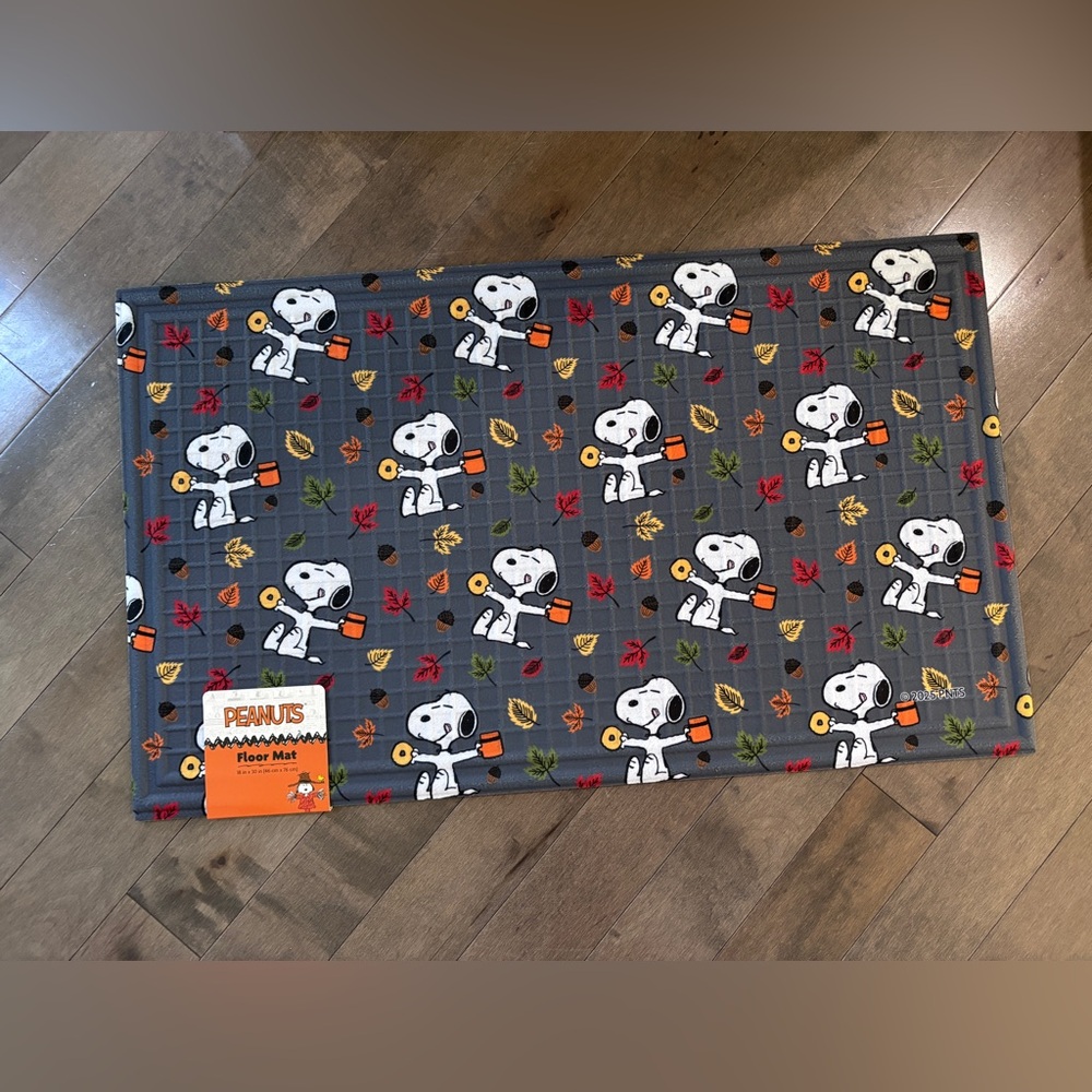 Peanuts Snoopy Donuts Fall Rubber Door Mat Rug 18X30” NEW